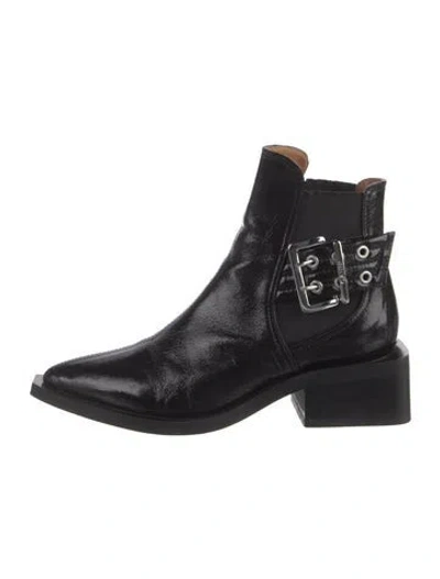 Pre-owned Ganni Patent Leather Chelsea Boots In Black