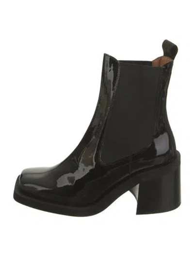 Pre-owned Ganni Patent Leather Chelsea Boots In Black