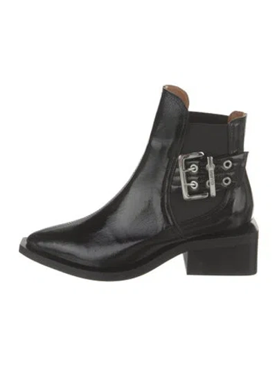 Pre-owned Ganni Patent Leather Chelsea Boots In Black