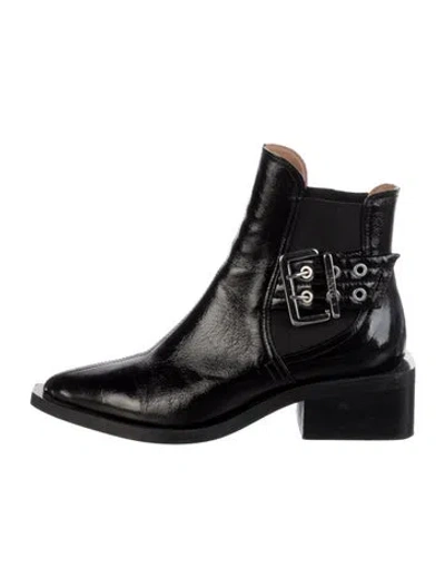 Pre-owned Ganni Patent Leather Chelsea Boots In Black