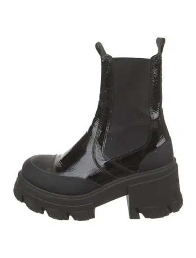 Pre-owned Ganni Patent Leather Chelsea Boots In Black