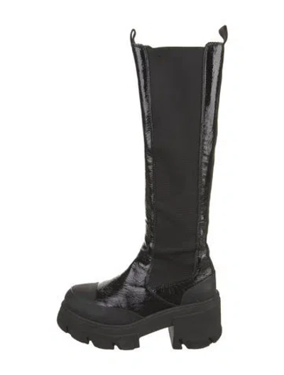 Pre-owned Ganni Patent Leather Chelsea Boots In Black