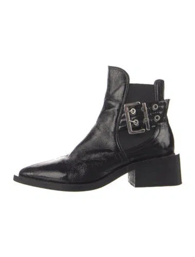 Pre-owned Ganni Patent Leather Chelsea Boots In Black