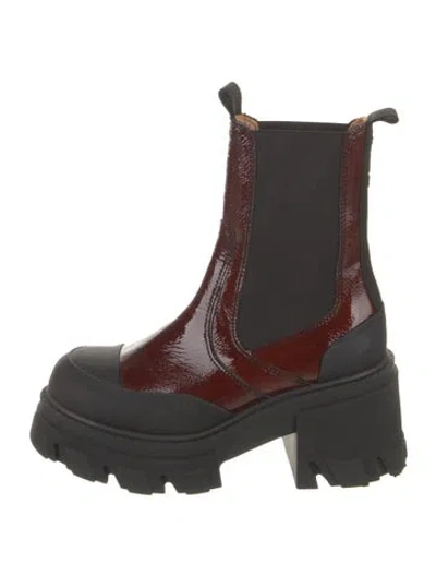 Pre-owned Ganni Patent Leather Chelsea Boots In Brown