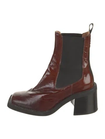 Pre-owned Ganni Patent Leather Chelsea Boots In Brown