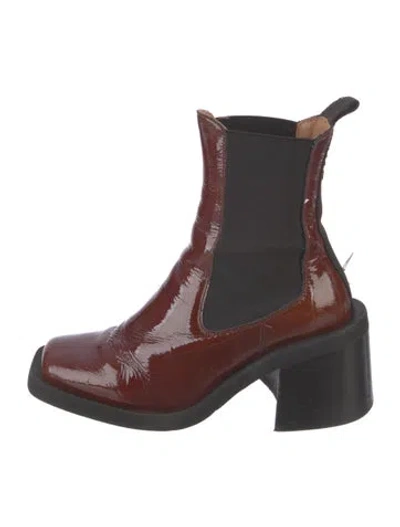 Pre-owned Ganni Patent Leather Chelsea Boots In Green