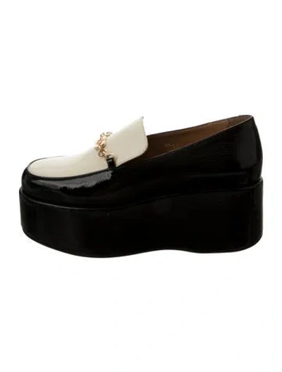 Pre-owned Ganni Patent Leather Colorblock Pattern Loafers In Black