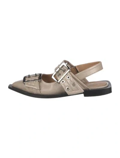 Pre-owned Ganni Patent Leather Colorblock Pattern Slingback Flats In Neutral