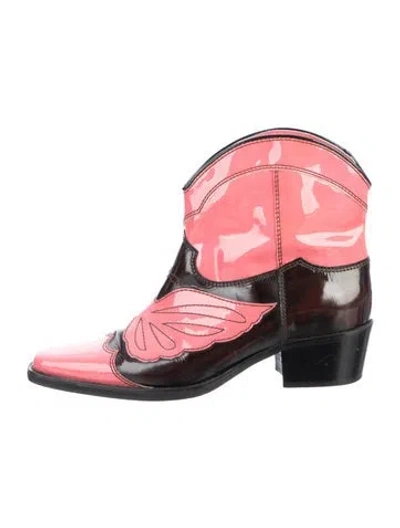 Pre-owned Ganni Patent Leather Colorblock Pattern Western Boots In Pink