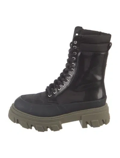Pre-owned Ganni Patent Leather Combat Boots In Black