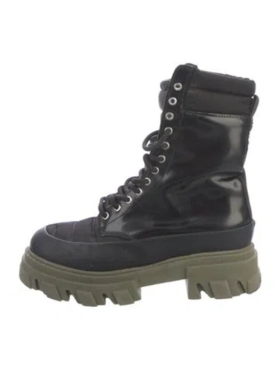 Pre-owned Ganni Patent Leather Combat Boots In Black