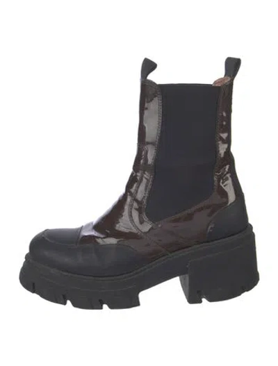 Pre-owned Ganni Patent Leather Combat Boots In Blue