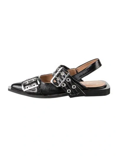 Pre-owned Ganni Patent Leather Flats In Black
