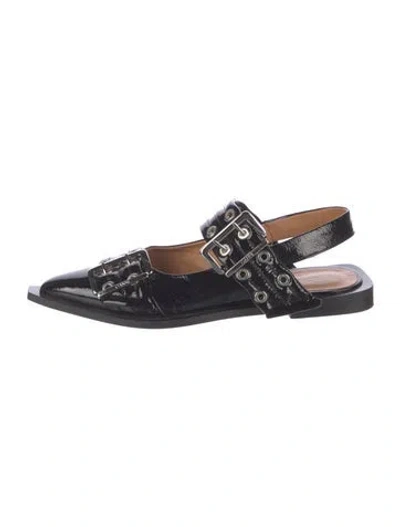Pre-owned Ganni Patent Leather Flats In Black