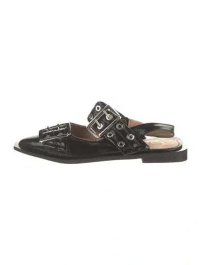 Pre-owned Ganni Patent Leather Flats In Black