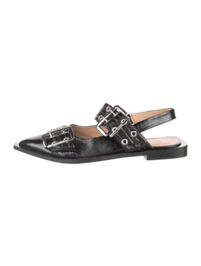 Pre-owned Ganni Patent Leather Flats In Black