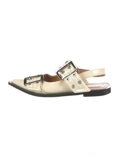 Pre-owned Ganni Patent Leather Flats In Neutral