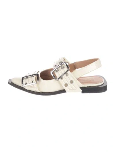 Pre-owned Ganni Patent Leather Flats In Neutrals