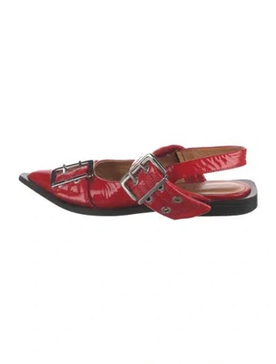 Pre-owned Ganni Patent Leather Flats In Red