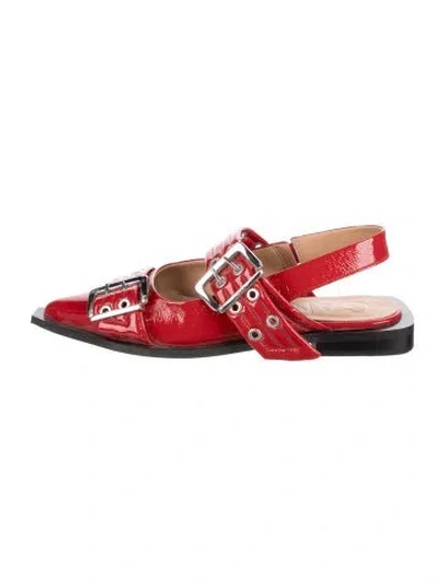 Pre-owned Ganni Patent Leather Flats In Red
