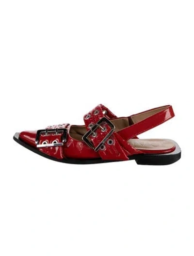 Pre-owned Ganni Patent Leather Flats In Red