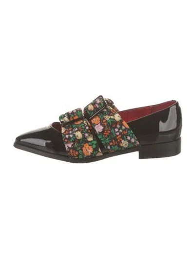 Pre-owned Ganni Patent Leather Floral Print Mary Jane Flats In Black