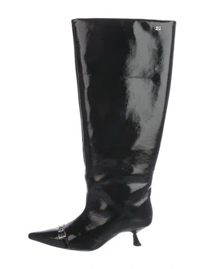 Pre-owned Ganni Patent Leather Lace-up Boots In Black