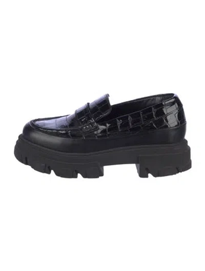 Pre-owned Ganni Patent Leather Loafers In Black