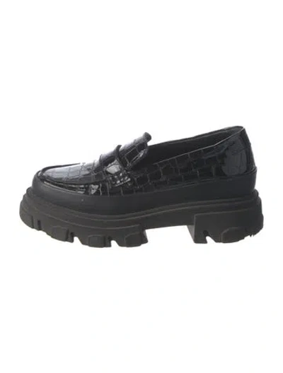 Pre-owned Ganni Patent Leather Loafers In Black
