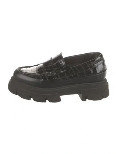 Pre-owned Ganni Patent Leather Loafers In Black