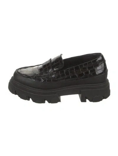 Pre-owned Ganni Patent Leather Loafers In Black
