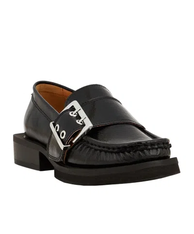 Ganni Patent Leather Loafers In Black