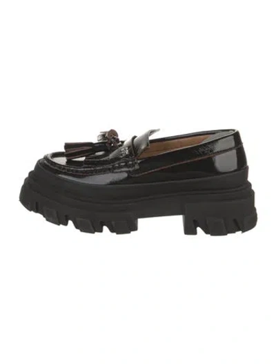 Pre-owned Ganni Patent Leather Loafers In Brown