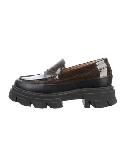 Pre-owned Ganni Patent Leather Loafers In Brown