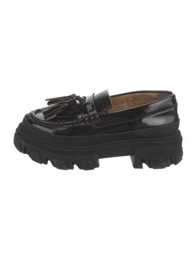 Pre-owned Ganni Patent Leather Loafers In Burgundy