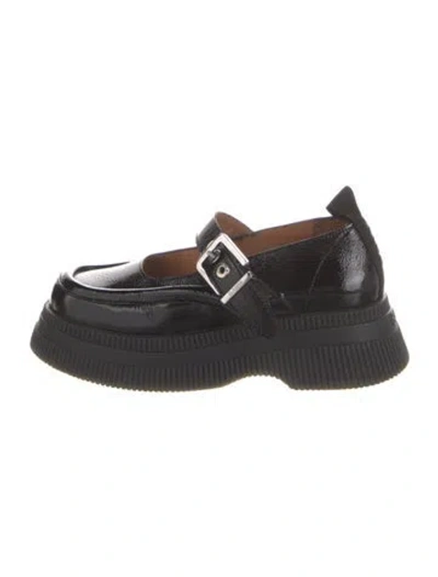 Pre-owned Ganni Patent Leather Mary Jane Flats In Black