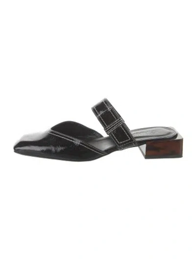 Pre-owned Ganni Patent Leather Mules In Black
