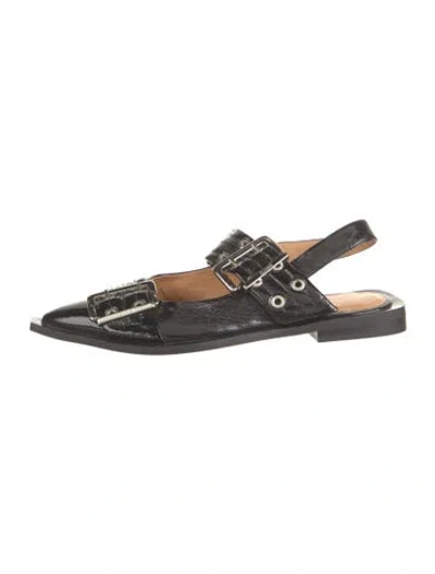 Pre-owned Ganni Patent Leather Mules In Black