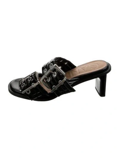 Pre-owned Ganni Patent Leather Mules In Black