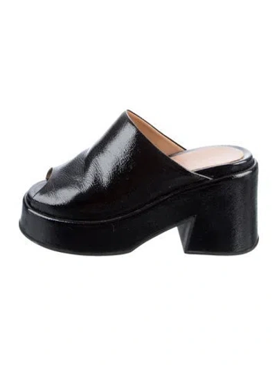 Pre-owned Ganni Patent Leather Mules In Black