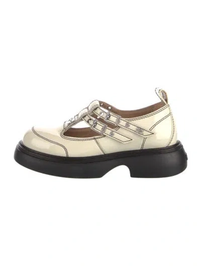 Pre-owned Ganni Patent Leather Oxfords In Black