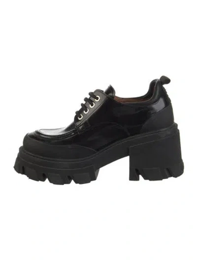 Pre-owned Ganni Patent Leather Oxfords In Black