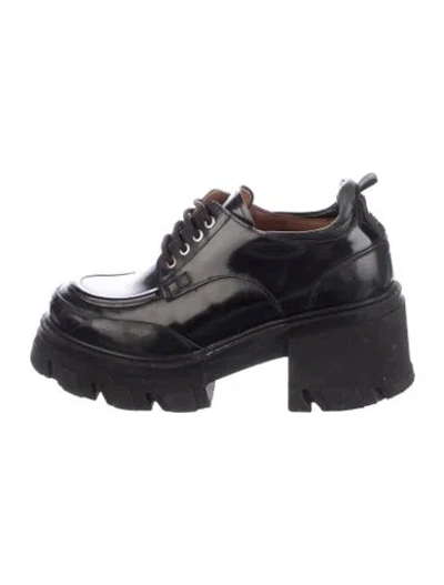 Pre-owned Ganni Patent Leather Oxfords In Black