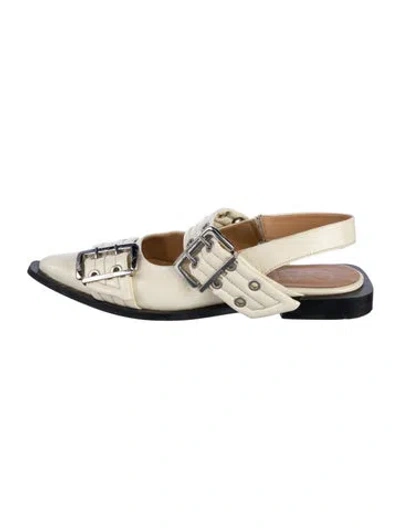 Pre-owned Ganni Patent Leather Printed Slingback Flats In Neutral