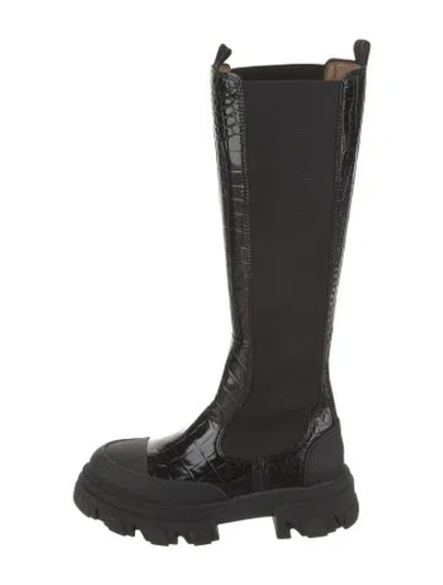 Pre-owned Ganni Patent Leather Rain Boots In Black