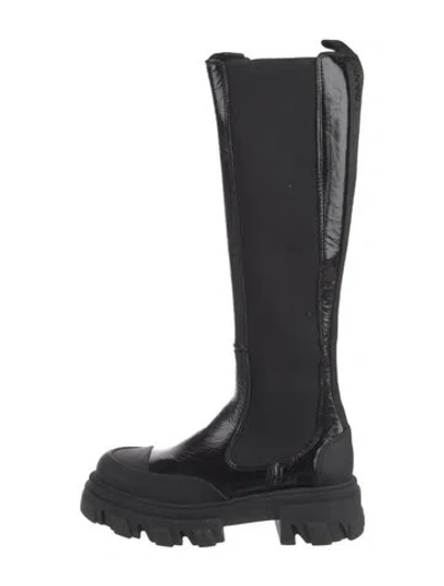Pre-owned Ganni Patent Leather Rain Boots In Black