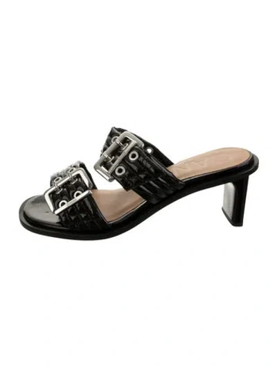 Pre-owned Ganni Patent Leather Slides In Black