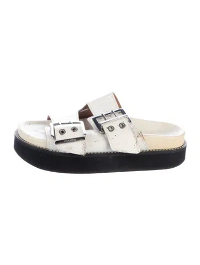 Pre-owned Ganni Patent Leather Slides In Neutrals/white