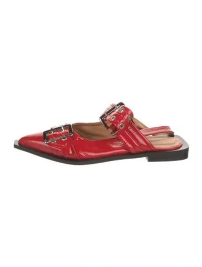 Pre-owned Ganni Patent Leather Slides In Red