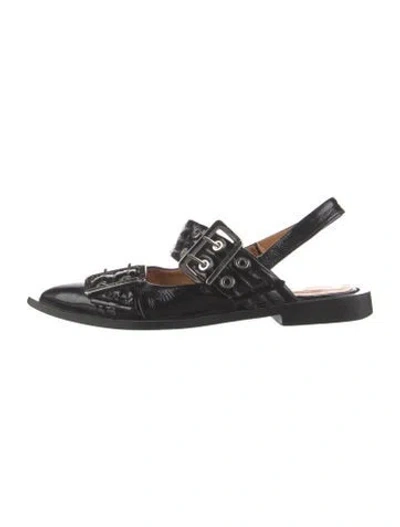 Pre-owned Ganni Patent Leather Slingback Flats In Black